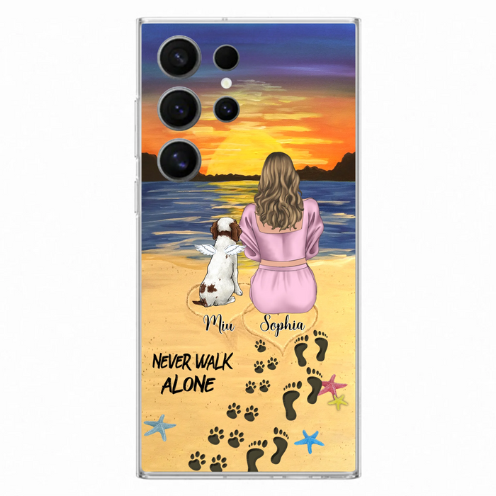 Custom Personalized Memorial Dog Mom Phone Case - Upto 3 Dogs - Memorial Gift Idea for Dog Owners - Never Walk Alone - Case for iPhone/Samsung