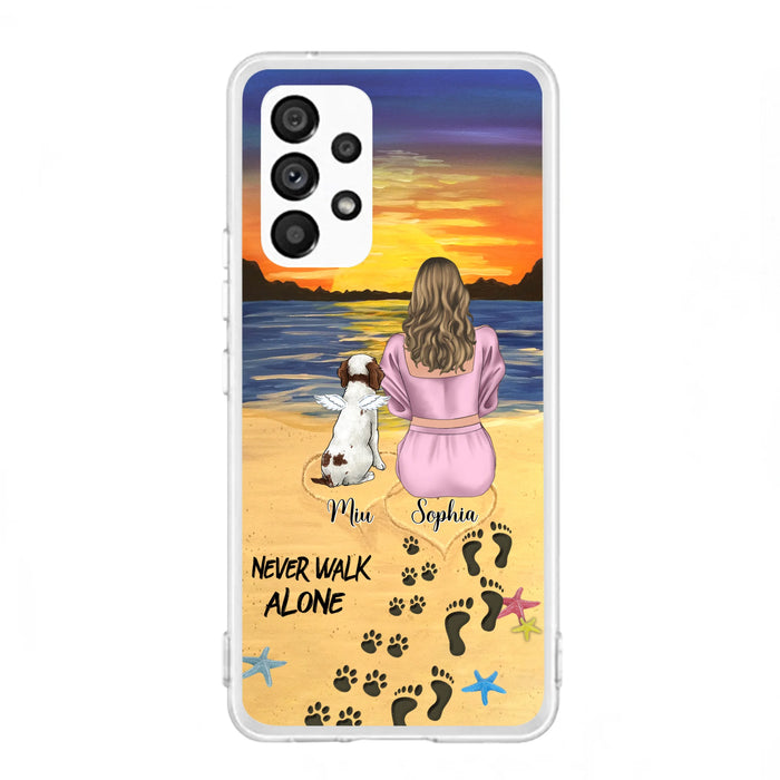 Custom Personalized Memorial Dog Mom Phone Case - Upto 3 Dogs - Memorial Gift Idea for Dog Owners - Never Walk Alone - Case for iPhone/Samsung