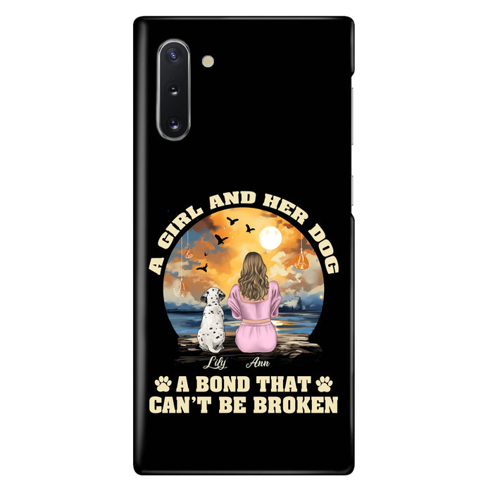 Custom Personalized Dog Mom Phone Case - Upto 4 Dogs - Gift Idea for Dog Owners - Case For iPhone/ Samsung - A Girl And Her Dog A Bond That Can't Be Broken