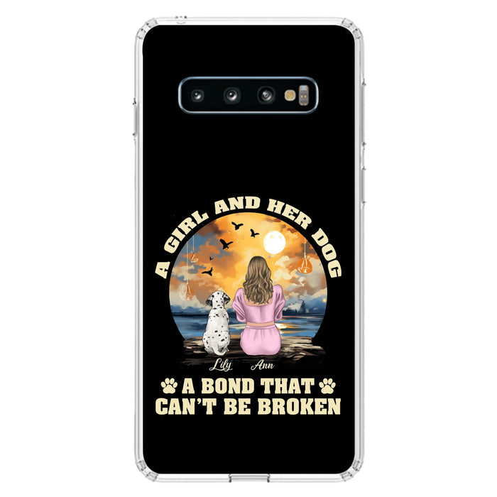 Custom Personalized Dog Mom Phone Case - Upto 4 Dogs - Gift Idea for Dog Owners - Case For iPhone/ Samsung - A Girl And Her Dog A Bond That Can't Be Broken