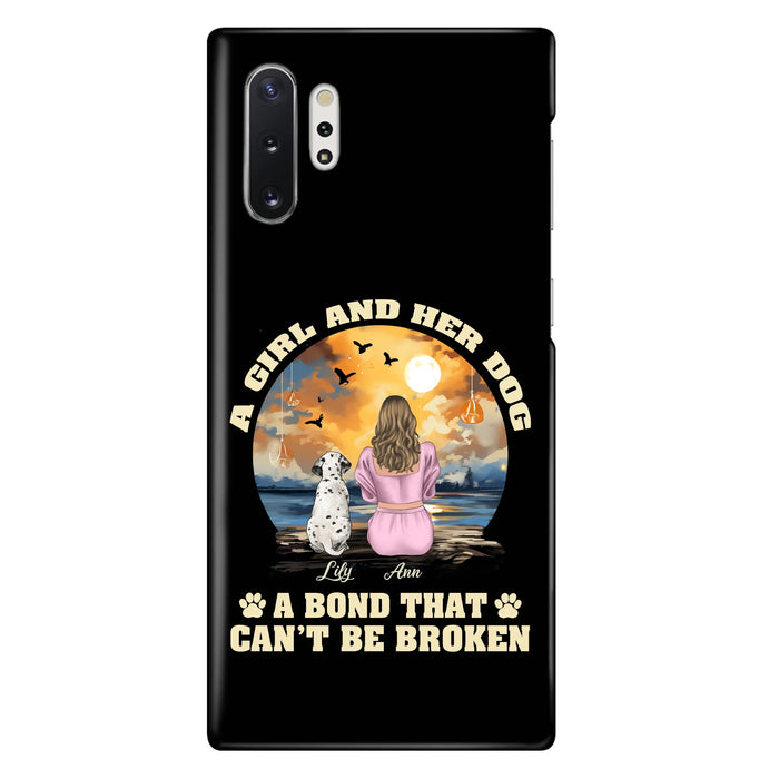 Custom Personalized Dog Mom Phone Case - Upto 4 Dogs - Gift Idea for Dog Owners - Case For iPhone/ Samsung - A Girl And Her Dog A Bond That Can't Be Broken