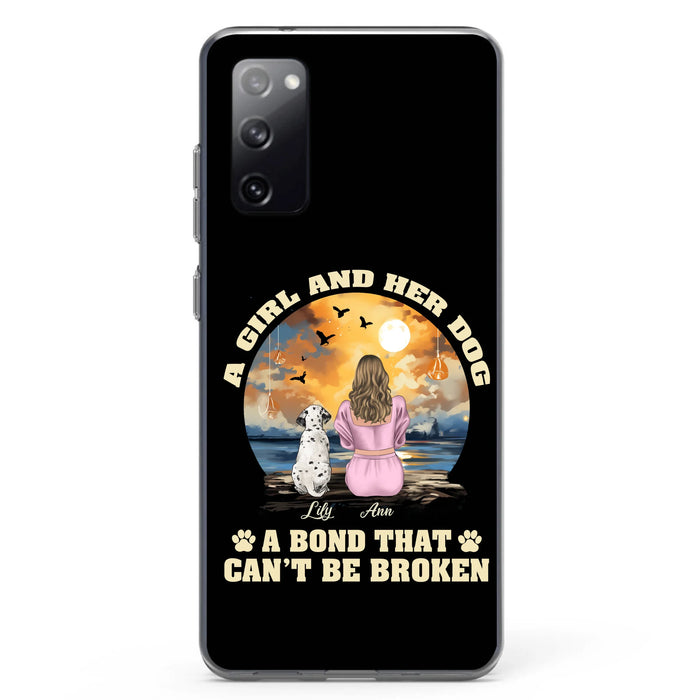 Custom Personalized Dog Mom Phone Case - Upto 4 Dogs - Gift Idea for Dog Owners - Case For iPhone/ Samsung - A Girl And Her Dog A Bond That Can't Be Broken