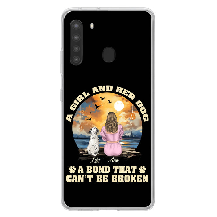 Custom Personalized Dog Mom Phone Case - Upto 4 Dogs - Gift Idea for Dog Owners - Case For iPhone/ Samsung - A Girl And Her Dog A Bond That Can't Be Broken
