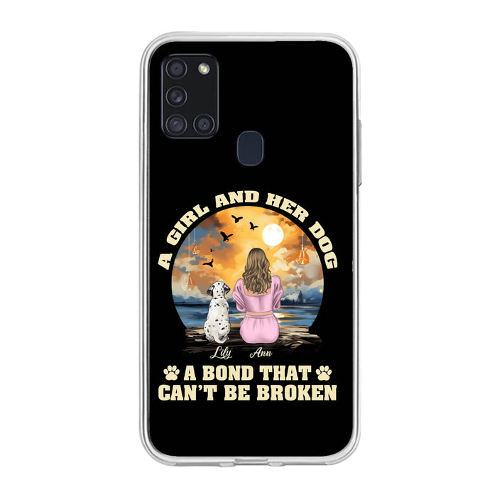 Custom Personalized Dog Mom Phone Case - Upto 4 Dogs - Gift Idea for Dog Owners - Case For iPhone/ Samsung - A Girl And Her Dog A Bond That Can't Be Broken