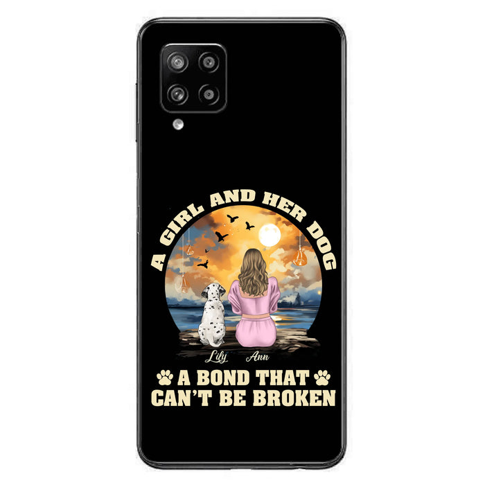 Custom Personalized Dog Mom Phone Case - Upto 4 Dogs - Gift Idea for Dog Owners - Case For iPhone/ Samsung - A Girl And Her Dog A Bond That Can't Be Broken