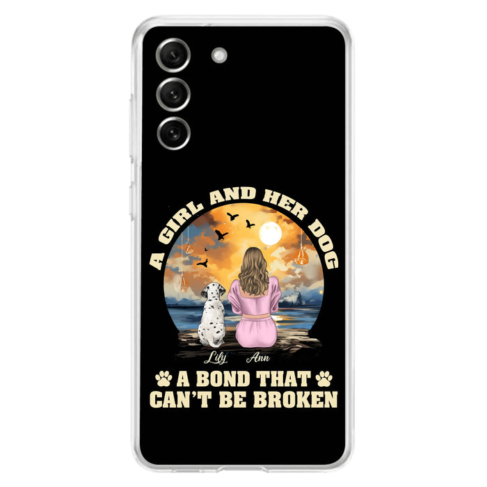 Custom Personalized Dog Mom Phone Case - Upto 4 Dogs - Gift Idea for Dog Owners - Case For iPhone/ Samsung - A Girl And Her Dog A Bond That Can't Be Broken