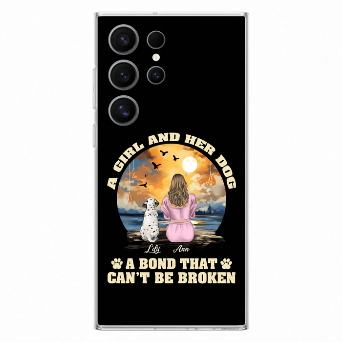 Custom Personalized Dog Mom Phone Case - Upto 4 Dogs - Gift Idea for Dog Owners - Case For iPhone/ Samsung - A Girl And Her Dog A Bond That Can't Be Broken