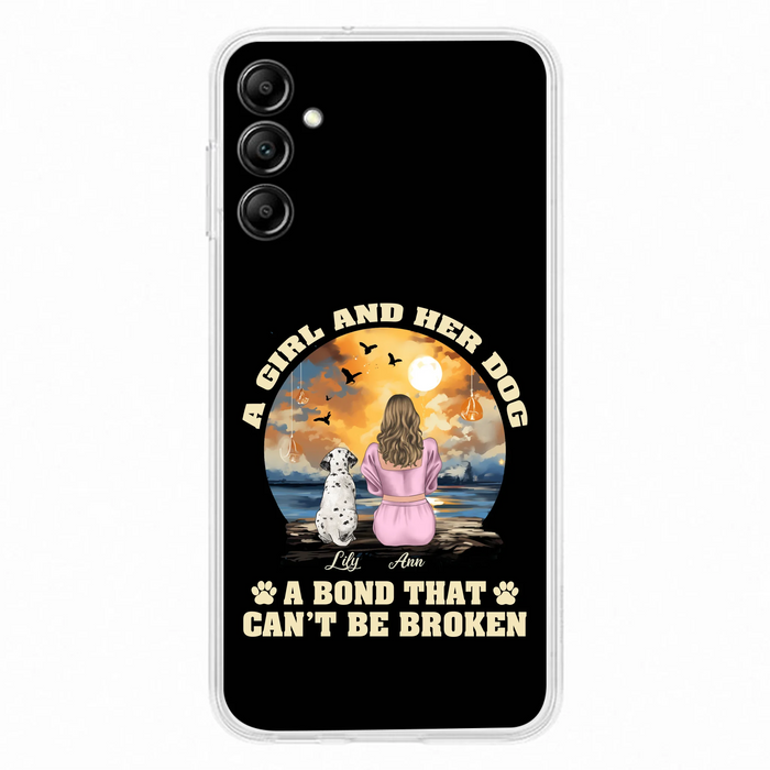 Custom Personalized Dog Mom Phone Case - Upto 4 Dogs - Gift Idea for Dog Owners - Case For iPhone/ Samsung - A Girl And Her Dog A Bond That Can't Be Broken