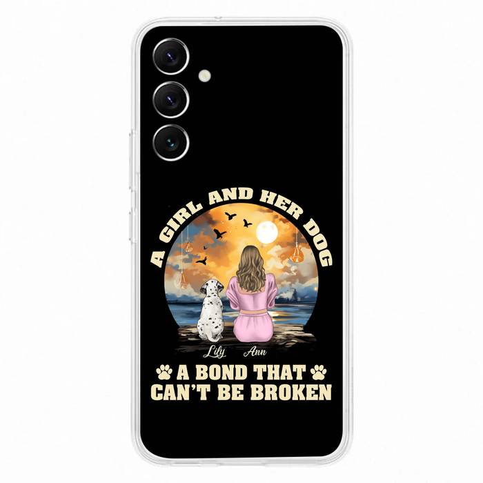 Custom Personalized Dog Mom Phone Case - Upto 4 Dogs - Gift Idea for Dog Owners - Case For iPhone/ Samsung - A Girl And Her Dog A Bond That Can't Be Broken