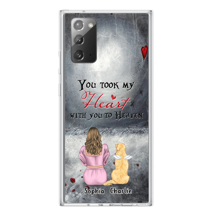 Custom Personalized Memorial Dog Mom Phone Case - Upto 5 Dogs - Memorial Gift Idea for Dog Lovers - You Took My Heart With You To Heaven - Case For iPhone And Samsung