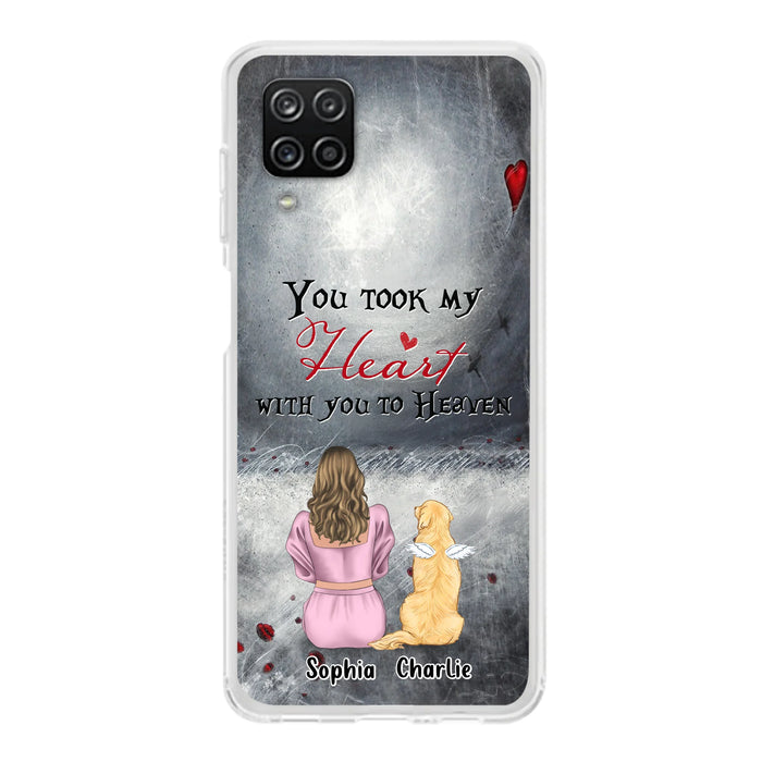Custom Personalized Memorial Dog Mom Phone Case - Upto 5 Dogs - Memorial Gift Idea for Dog Lovers - You Took My Heart With You To Heaven - Case For iPhone And Samsung