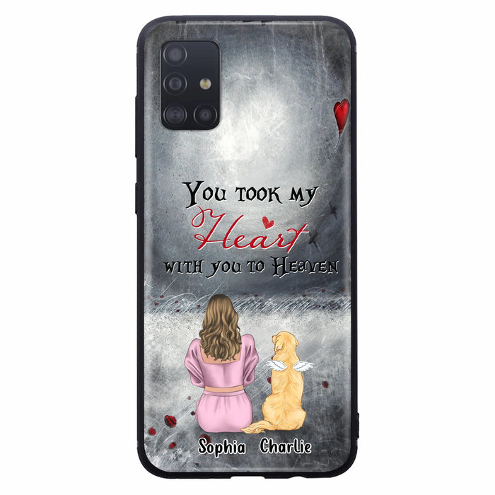 Custom Personalized Memorial Dog Mom Phone Case - Upto 5 Dogs - Memorial Gift Idea for Dog Lovers - You Took My Heart With You To Heaven - Case For iPhone And Samsung