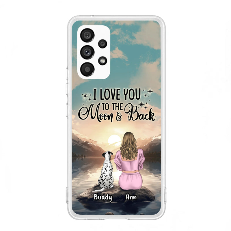 Custom Personalized Dog Mom Phone Case - Upto 6 Dogs - Gift Idea for Dog Lovers - I Love You To The Moon & Back - Case for iPhone/Samsung