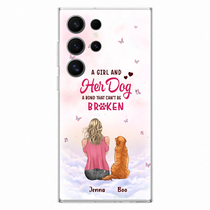 Custom Personalized Dog Mom Phone Case - Upto 5 Dogs - Gift Idea For Dog Lovers - A Girl And Her Dog A Bond That Can't Be Broken - Case for iPhone/Samsung