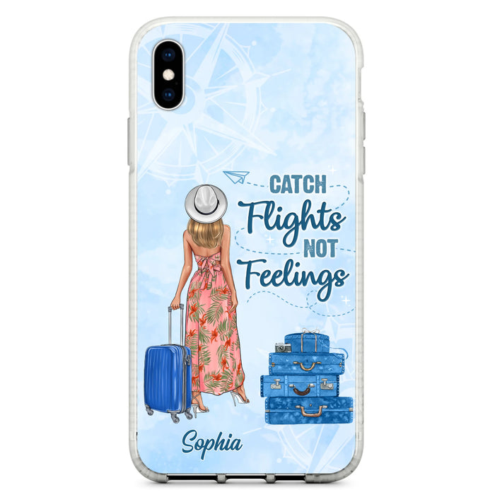 Custom Personalized Traveling Girl Phone Case - Gift Idea For Traveling Lovers - Catch Flights Not Feelings - Cases For iPhone/Samsung