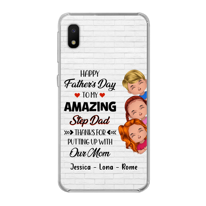 Personalized Dad Phone Case - Gift Idea For Father's Day - Up to 3 Kids - To My Amazing Step Dad Thanks For Putting Up With Our Mom - Case For iPhone & Samsung