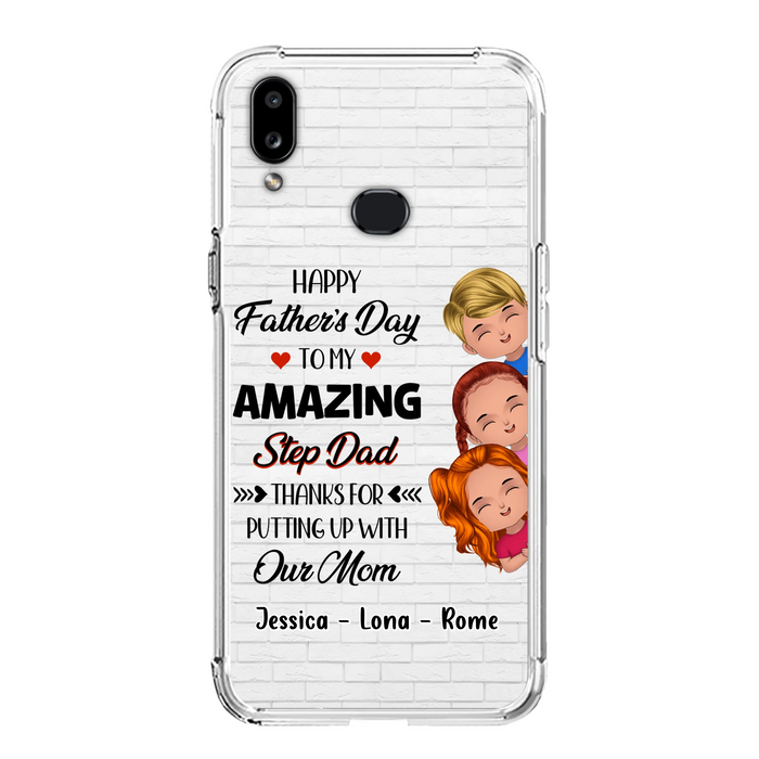 Personalized Dad Phone Case - Gift Idea For Father's Day - Up to 3 Kids - To My Amazing Step Dad Thanks For Putting Up With Our Mom - Case For iPhone & Samsung