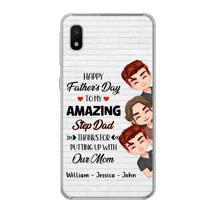 Custom Personalized Thanks Dad Phone Case - Gift Idea For Father's Day - Upto 3 Children - To My Amazing Step Dad Thanks For Putting Up With Our Mom - Case For iPhone/Samsung