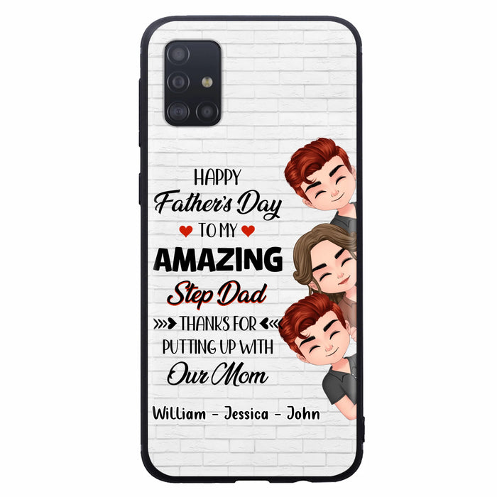 Custom Personalized Thanks Dad Phone Case - Gift Idea For Father's Day - Upto 3 Children - To My Amazing Step Dad Thanks For Putting Up With Our Mom - Case For iPhone/Samsung