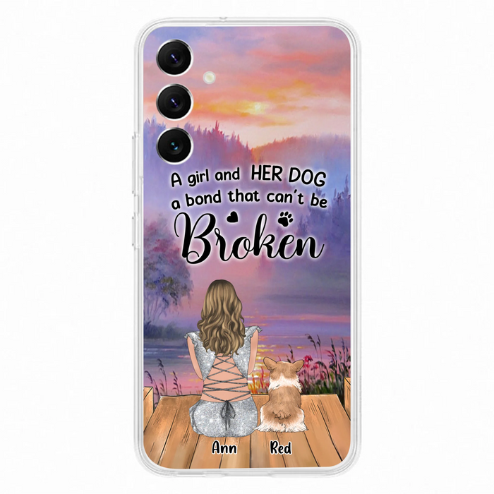 Custom Personalized Dog Mom Phone Case - Upto 4 Dogs - Mother's Day Gift Idea for Dog Lovers - A Girl And Her Dog A Bond That Can't Be Broken - Case for iPhone/Samsung
