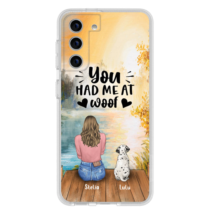 Custom Personalized Dog Mom Phone Case - Best Gift Idea For Dog Lovers - Upto 4 Dogs - You Had Me At Woof - Case For iPhone, Samsung And Xiaomi