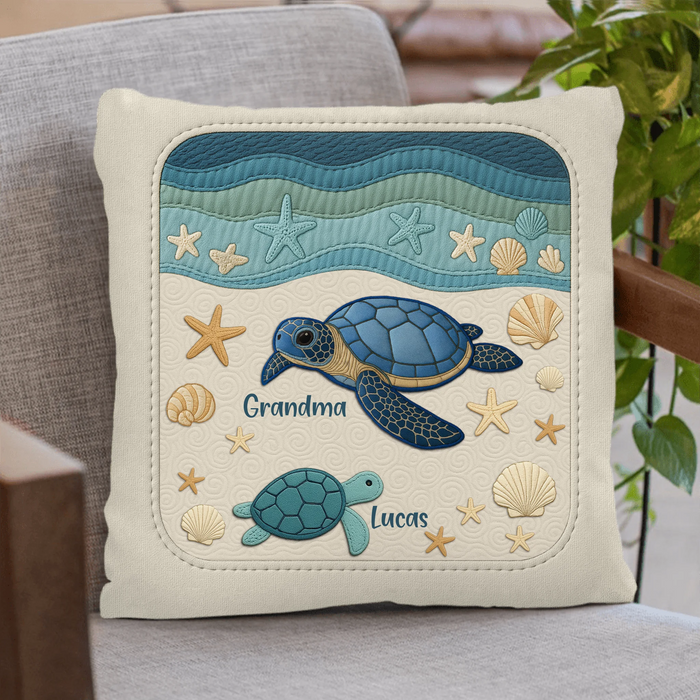 Personalized Turtle Grandma Pillow Cover - Gift Idea for Grandma - Up to 6 Grandkids