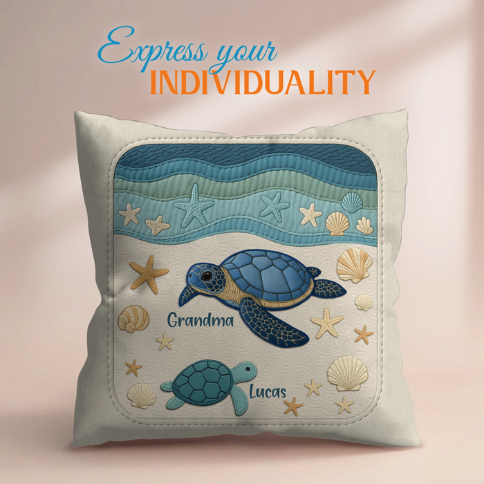 Personalized Turtle Grandma Pillow Cover - Gift Idea for Grandma - Up to 6 Grandkids