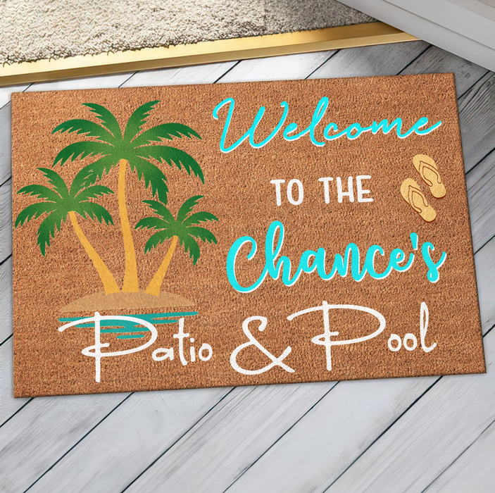 Personalized Patio Doormat - Welcome To The Patio & Pool - Gift Idea For Family