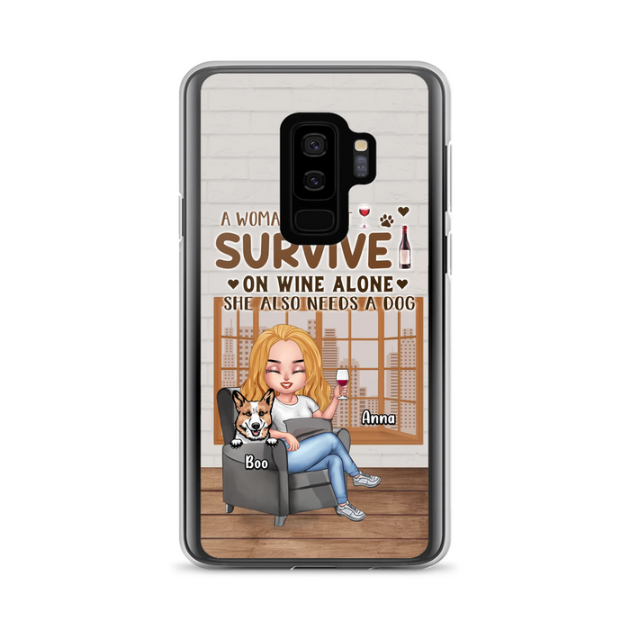Personalized Pet Mom Phone Case - Up to 4 Dogs/Cats - Mother's Day Gift Idea For Dog/Cat Lovers - A Woman Cannot Survive On Wine Alone She Also Needs A Dog - Case for iPhone/Samsung