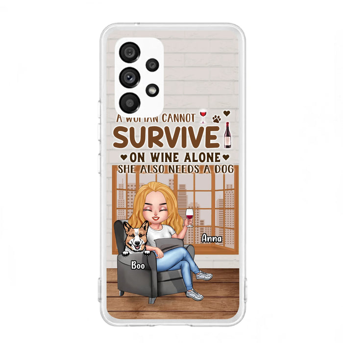 Personalized Pet Mom Phone Case - Up to 4 Dogs/Cats - Mother's Day Gift Idea For Dog/Cat Lovers - A Woman Cannot Survive On Wine Alone She Also Needs A Dog - Case for iPhone/Samsung