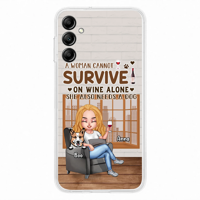 Personalized Pet Mom Phone Case - Up to 4 Dogs/Cats - Mother's Day Gift Idea For Dog/Cat Lovers - A Woman Cannot Survive On Wine Alone She Also Needs A Dog - Case for iPhone/Samsung