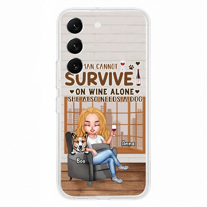 Personalized Pet Mom Phone Case - Up to 4 Dogs/Cats - Mother's Day Gift Idea For Dog/Cat Lovers - A Woman Cannot Survive On Wine Alone She Also Needs A Dog - Case for iPhone/Samsung