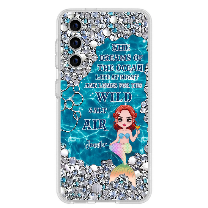Custom Personalized Mermaid Phone Case - Gift Idea For Ocean Lovers/Mermaid - She Dreams Of The Ocean Late At Night  - Case For iPhone & Samsung