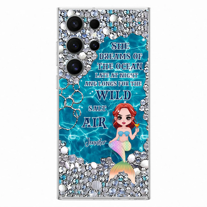 Custom Personalized Mermaid Phone Case - Gift Idea For Ocean Lovers/Mermaid - She Dreams Of The Ocean Late At Night  - Case For iPhone & Samsung