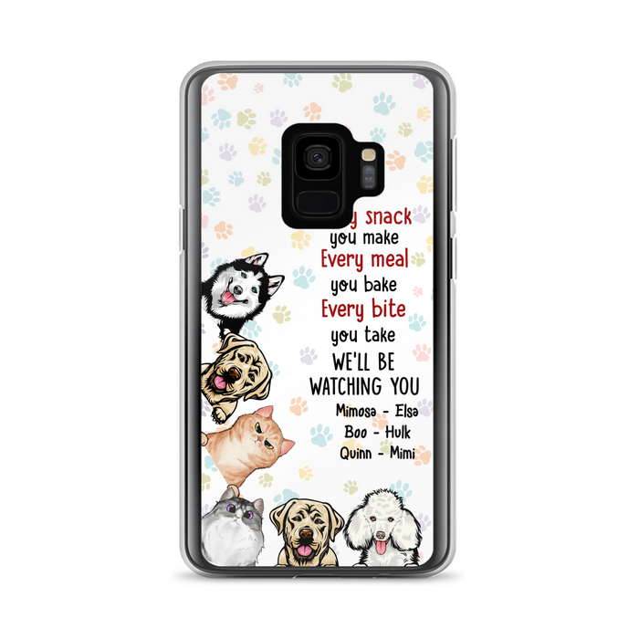 Custom Personalized Pets Phone Case - Upto 6 Dogs/Cats - Mother's Day Gift for Dog/Cat Lovers - Every Snack You Make Every Meal You Bake Every Bite You Take We'll Be Watching You - Case for iPhone/Samsung