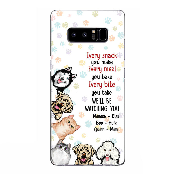Custom Personalized Pets Phone Case - Upto 6 Dogs/Cats - Mother's Day Gift for Dog/Cat Lovers - Every Snack You Make Every Meal You Bake Every Bite You Take We'll Be Watching You - Case for iPhone/Samsung