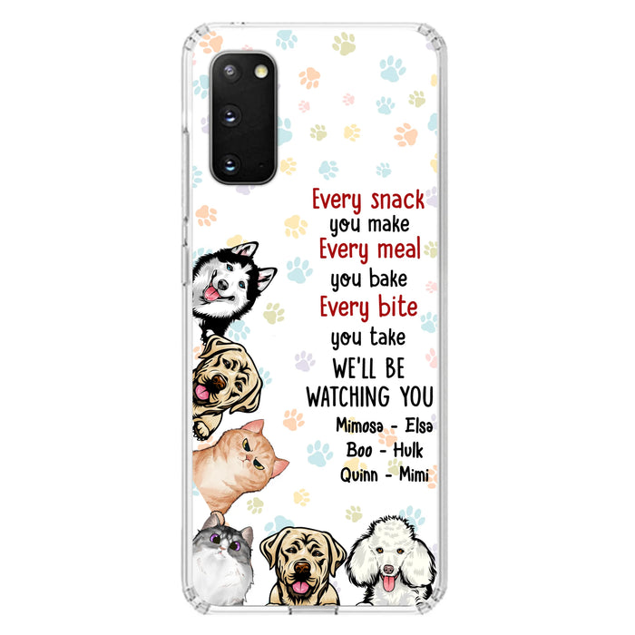 Custom Personalized Pets Phone Case - Upto 6 Dogs/Cats - Mother's Day Gift for Dog/Cat Lovers - Every Snack You Make Every Meal You Bake Every Bite You Take We'll Be Watching You - Case for iPhone/Samsung