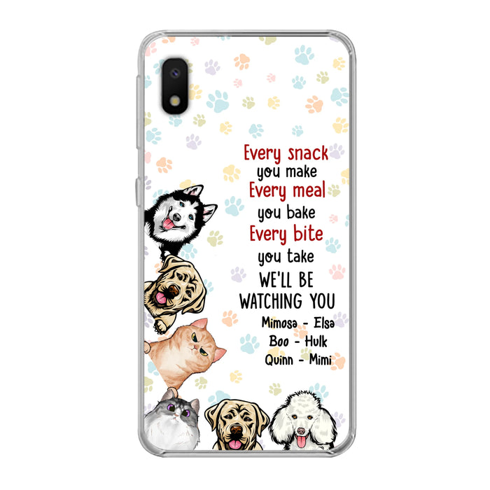 Custom Personalized Pets Phone Case - Upto 6 Dogs/Cats - Mother's Day Gift for Dog/Cat Lovers - Every Snack You Make Every Meal You Bake Every Bite You Take We'll Be Watching You - Case for iPhone/Samsung