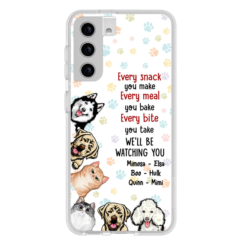 Custom Personalized Pets Phone Case - Upto 6 Dogs/Cats - Mother's Day Gift for Dog/Cat Lovers - Every Snack You Make Every Meal You Bake Every Bite You Take We'll Be Watching You - Case for iPhone/Samsung