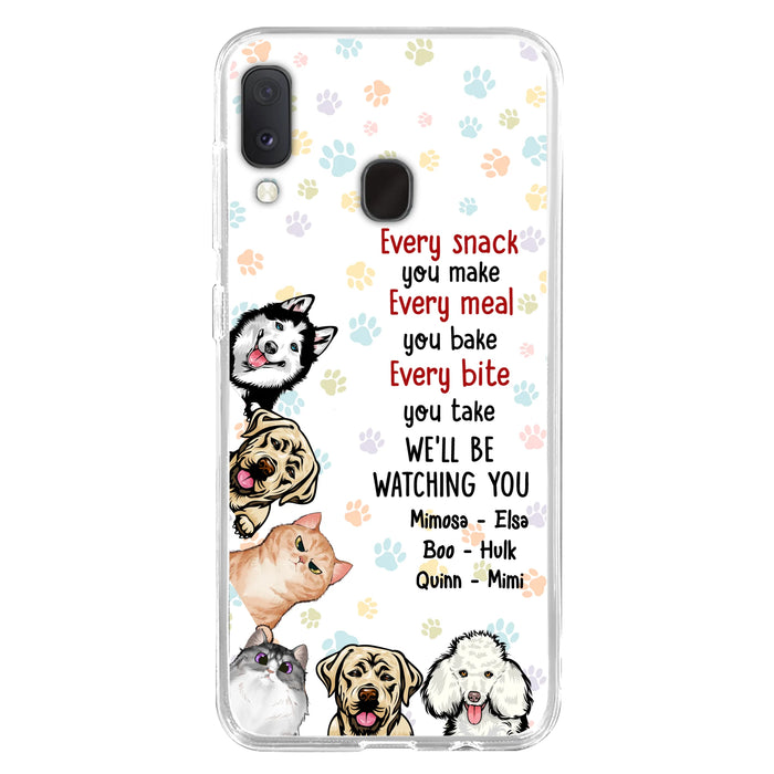 Custom Personalized Pets Phone Case - Upto 6 Dogs/Cats - Mother's Day Gift for Dog/Cat Lovers - Every Snack You Make Every Meal You Bake Every Bite You Take We'll Be Watching You - Case for iPhone/Samsung