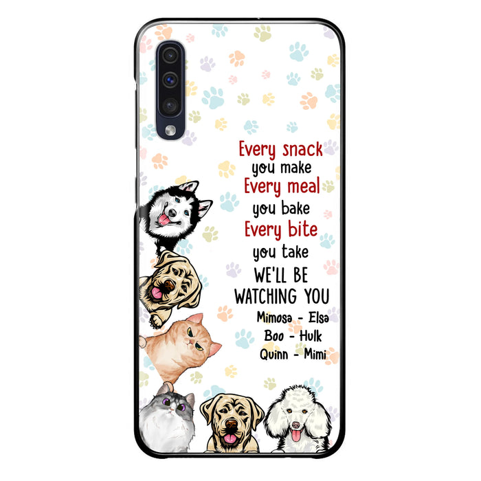 Custom Personalized Pets Phone Case - Upto 6 Dogs/Cats - Mother's Day Gift for Dog/Cat Lovers - Every Snack You Make Every Meal You Bake Every Bite You Take We'll Be Watching You - Case for iPhone/Samsung