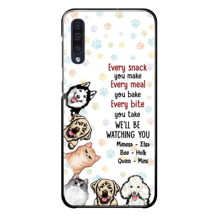 Custom Personalized Pets Phone Case - Upto 6 Dogs/Cats - Mother's Day Gift for Dog/Cat Lovers - Every Snack You Make Every Meal You Bake Every Bite You Take We'll Be Watching You - Case for iPhone/Samsung