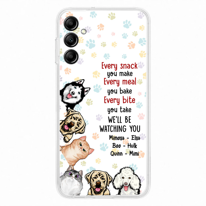 Custom Personalized Pets Phone Case - Upto 6 Dogs/Cats - Mother's Day Gift for Dog/Cat Lovers - Every Snack You Make Every Meal You Bake Every Bite You Take We'll Be Watching You - Case for iPhone/Samsung