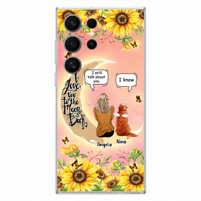 Custom Personalized Memorial Pet Sunflower Phone Case - Adult/Couple With Upto 4 Pets - Memorial Gift Idea For Dog/Cat Lovers - I Love You To The Moon & Back - Case For iPhone & Samsung