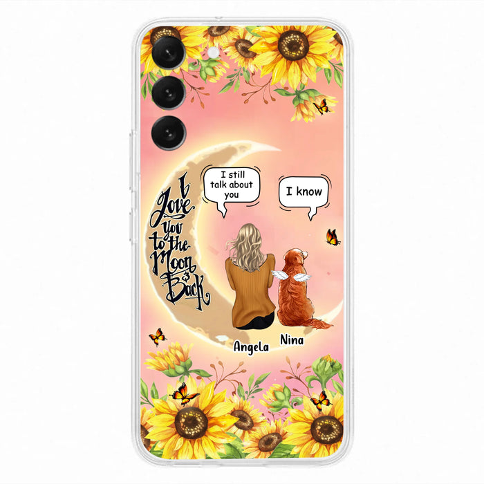 Custom Personalized Memorial Pet Sunflower Phone Case - Adult/Couple With Upto 4 Pets - Memorial Gift Idea For Dog/Cat Lovers - I Love You To The Moon & Back - Case For iPhone & Samsung