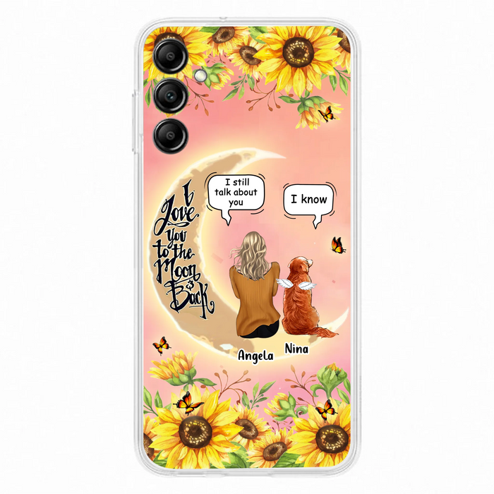 Custom Personalized Memorial Pet Sunflower Phone Case - Adult/Couple With Upto 4 Pets - Memorial Gift Idea For Dog/Cat Lovers - I Love You To The Moon & Back - Case For iPhone & Samsung