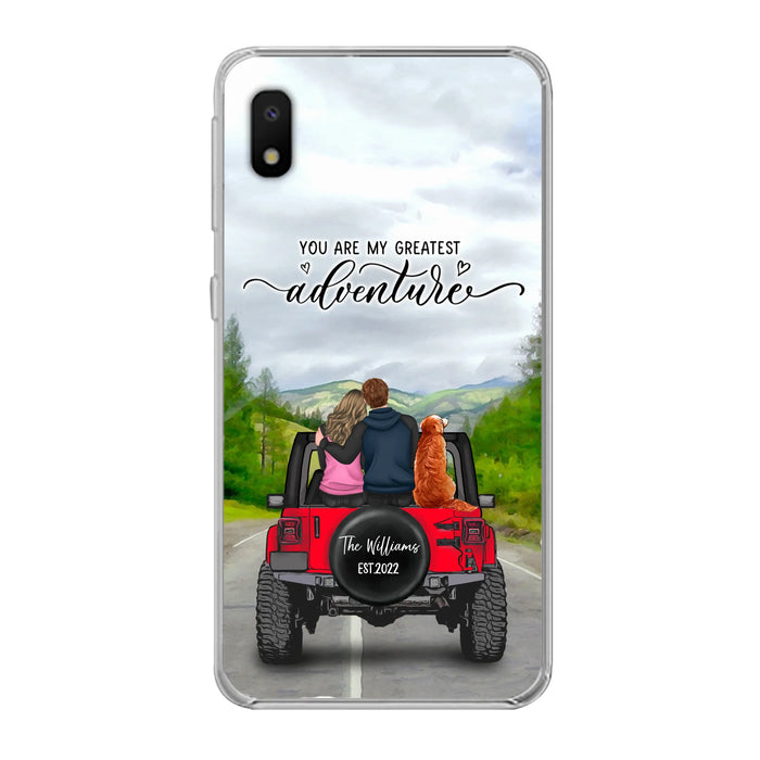 Custom Personalized Off-Road Couple Phone Case - Couple With Upto 4 Dogs- Gift Idea For Couple/ Dog Lover - You Are My Greatest Adventure - Case For iPhone And Samsung