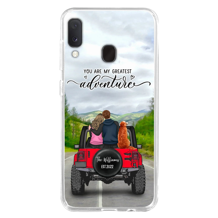 Custom Personalized Off-Road Couple Phone Case - Couple With Upto 4 Dogs- Gift Idea For Couple/ Dog Lover - You Are My Greatest Adventure - Case For iPhone And Samsung