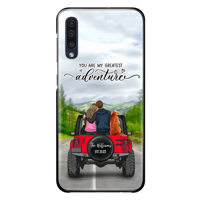 Custom Personalized Off-Road Couple Phone Case - Couple With Upto 4 Dogs- Gift Idea For Couple/ Dog Lover - You Are My Greatest Adventure - Case For iPhone And Samsung
