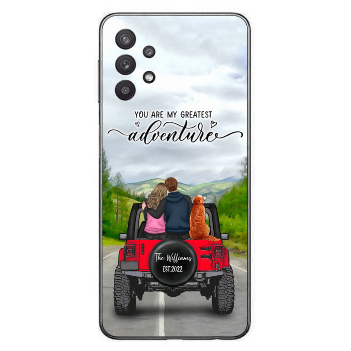 Custom Personalized Off-Road Couple Phone Case - Couple With Upto 4 Dogs- Gift Idea For Couple/ Dog Lover - You Are My Greatest Adventure - Case For iPhone And Samsung